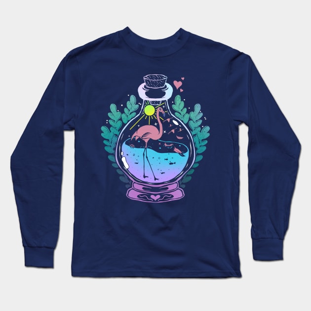 Sunny Flamingo Potion Long Sleeve T-Shirt by ArtDiggs